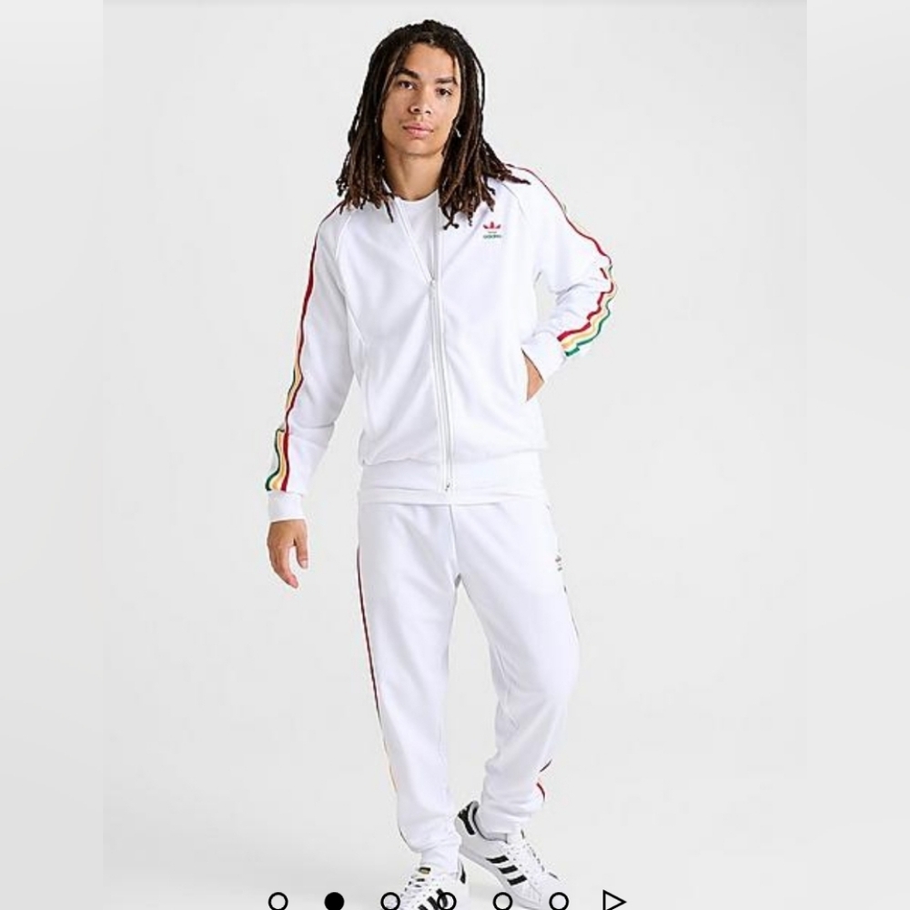 Adidas Originals Adicolor Classics 2pc Tracksuit Jacket + Pants White/Rasta Sz M - Picture 3 of 4